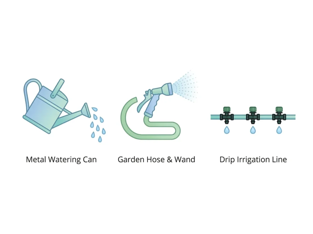 Watering methods icon set