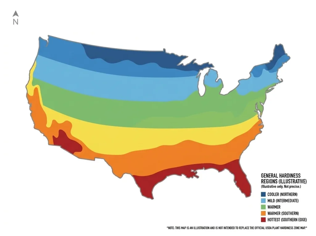 Simplified hardiness zone map graphic