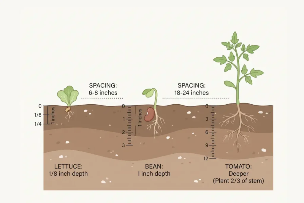 Depth and spacing diagram of plant